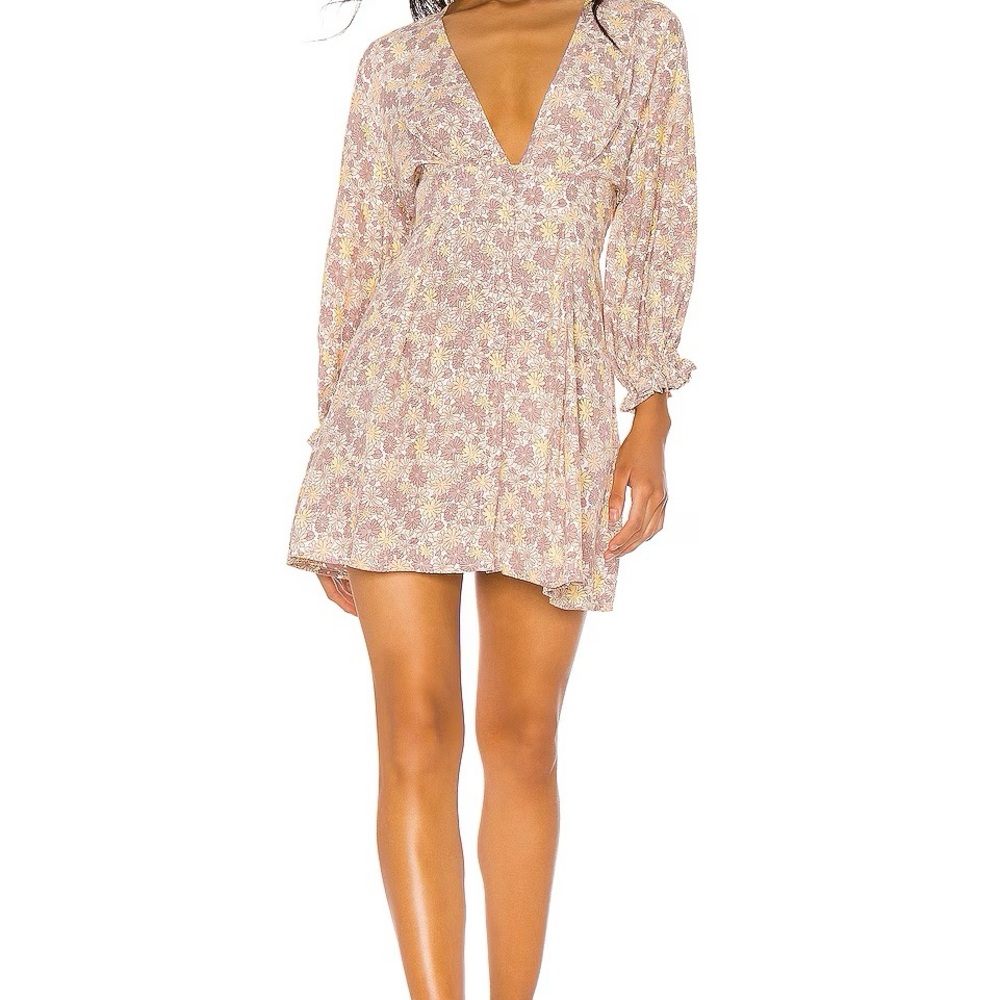 Floral V-Neck Long Sleeve Mini Dress in Blush - Picture 1 of 6
